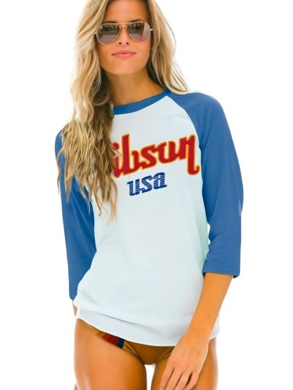 Aviator Nation Rare Gibson Blue White Baseball Top, XS
